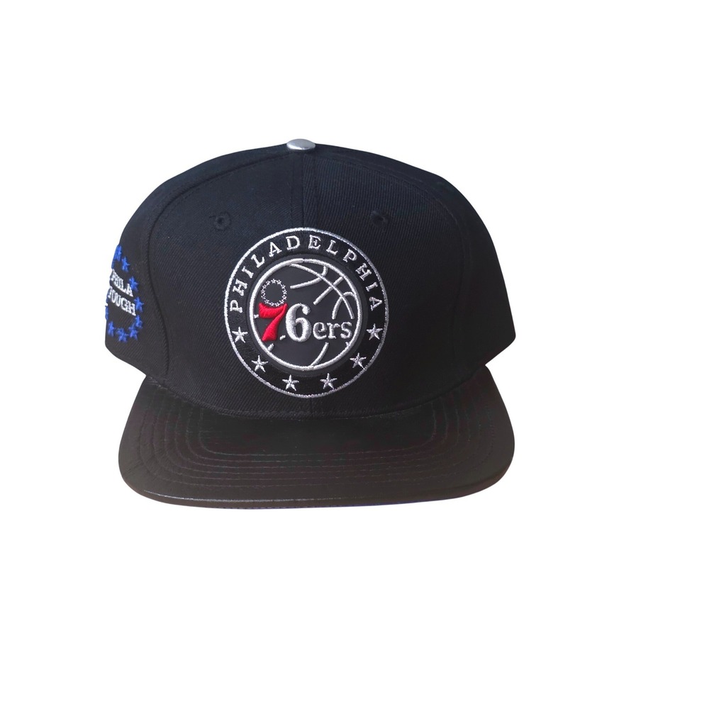 NEW Pro Standard Philadelphia 76ers NBA Leather Visor Snapback Hat‎ Black Blue